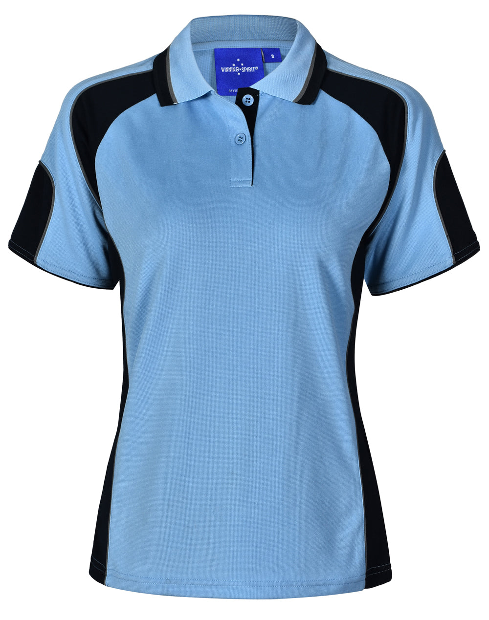 Ladies' Cooldry Contrast Polo With Sleeve Panel - PS62 - Skyblue / Navy