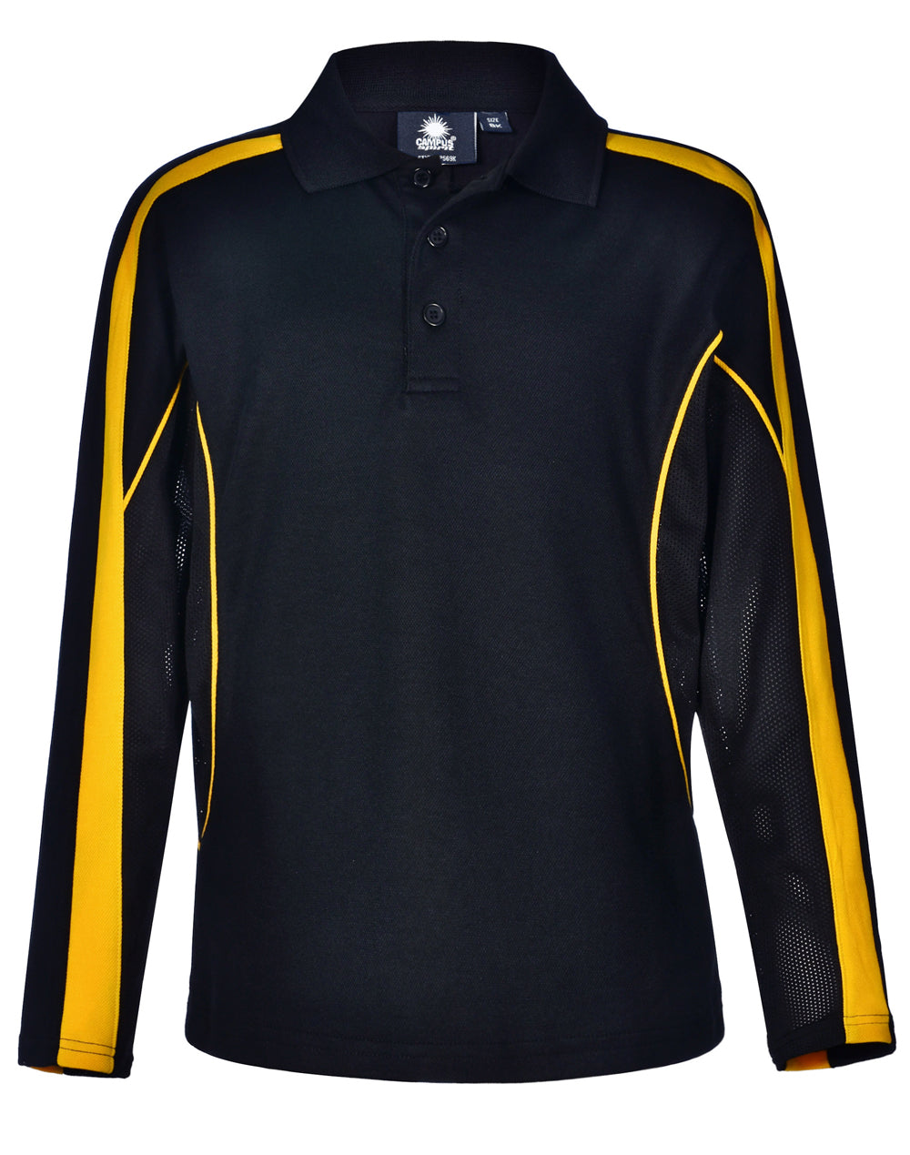 Kids' TrueDry Long Sleeve Polo - PS69K - Black / Gold