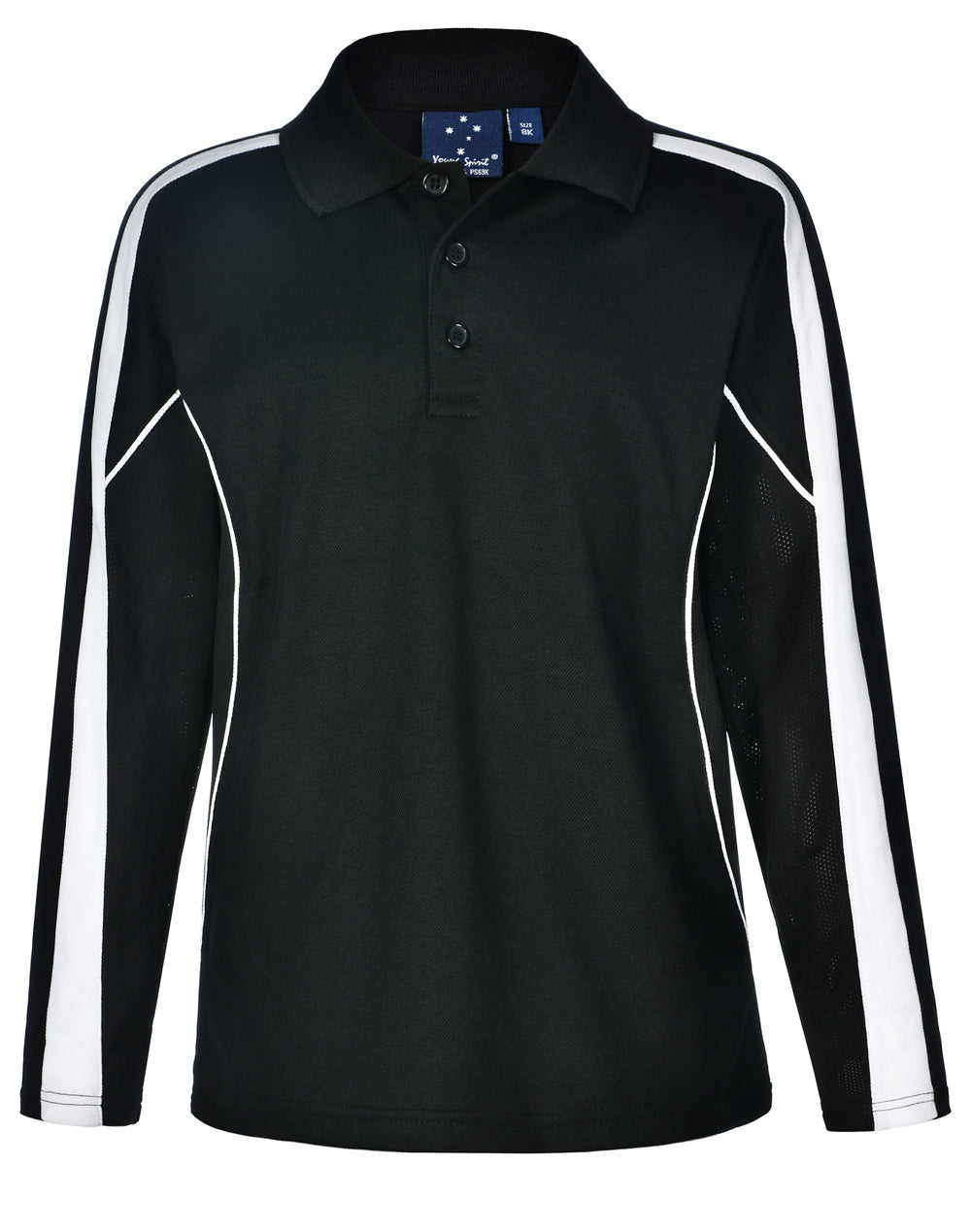 Kids' TrueDry Long Sleeve Polo - PS69K - Black / White
