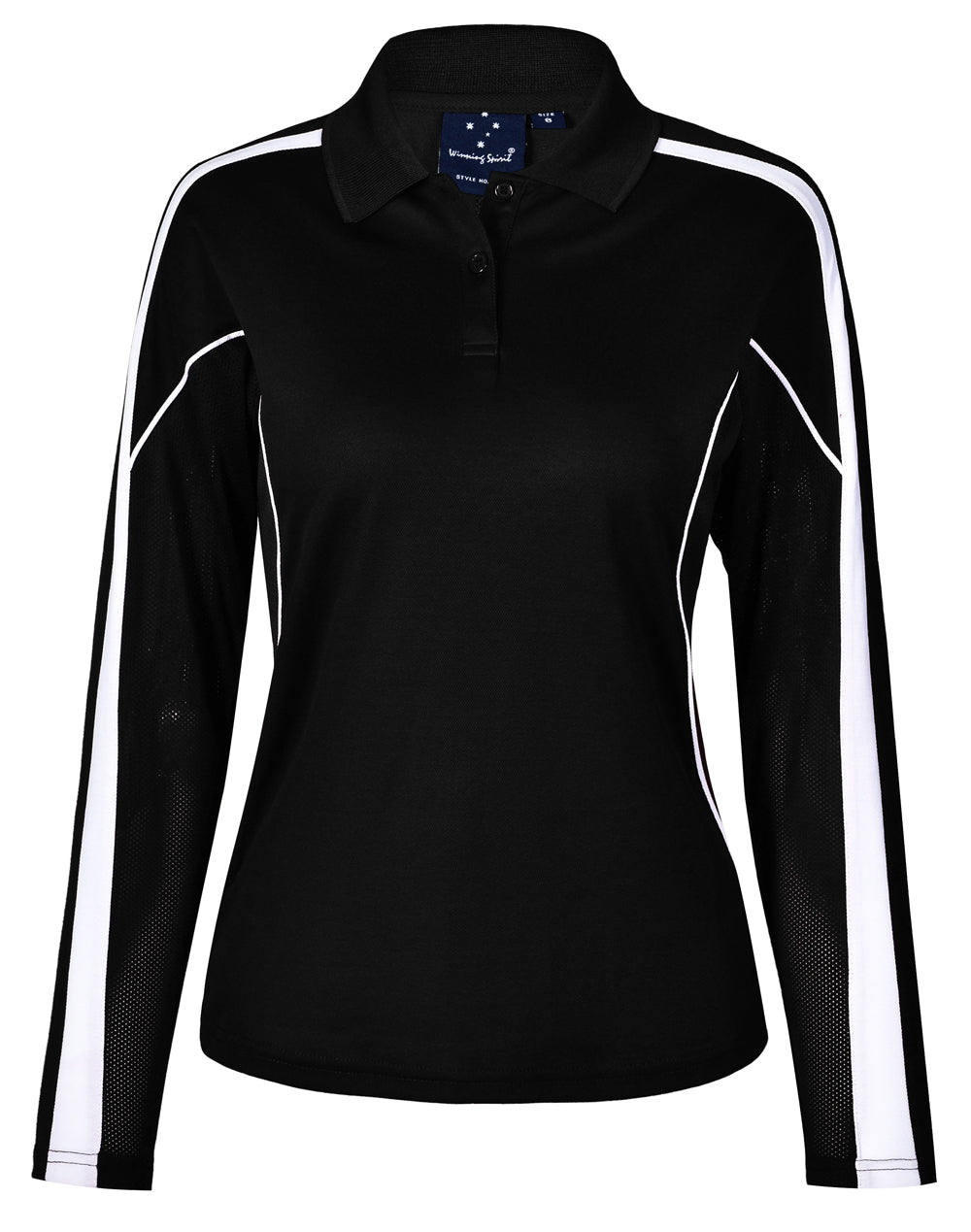 Ladies' TrueDry Long Sleeve Polo - PS70 - Black / White