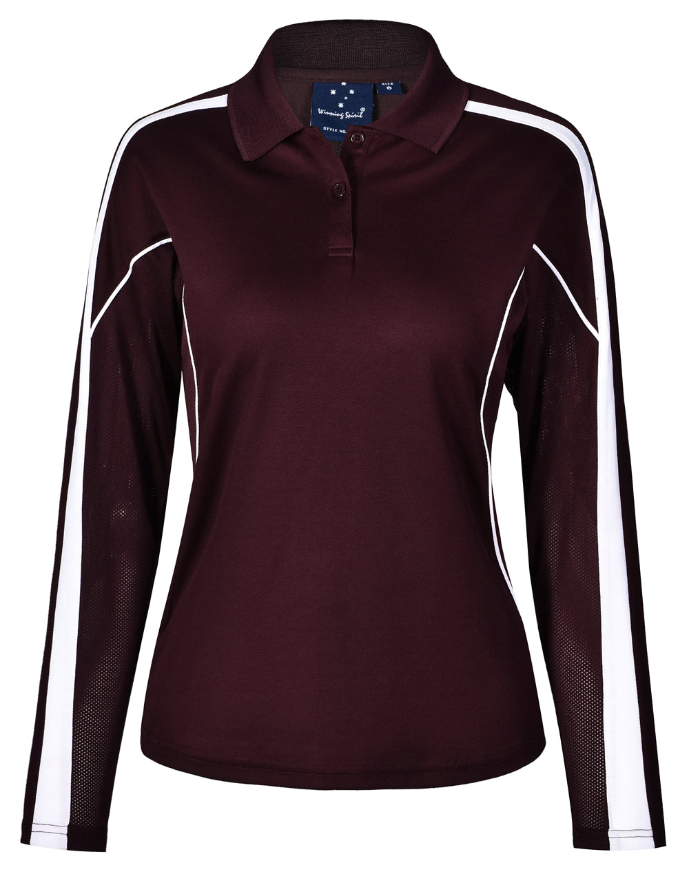 Ladies' TrueDry Long Sleeve Polo - PS70 - Maroon / White