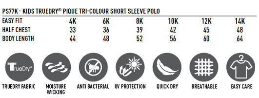 Arena Polo Kids - Size guide
