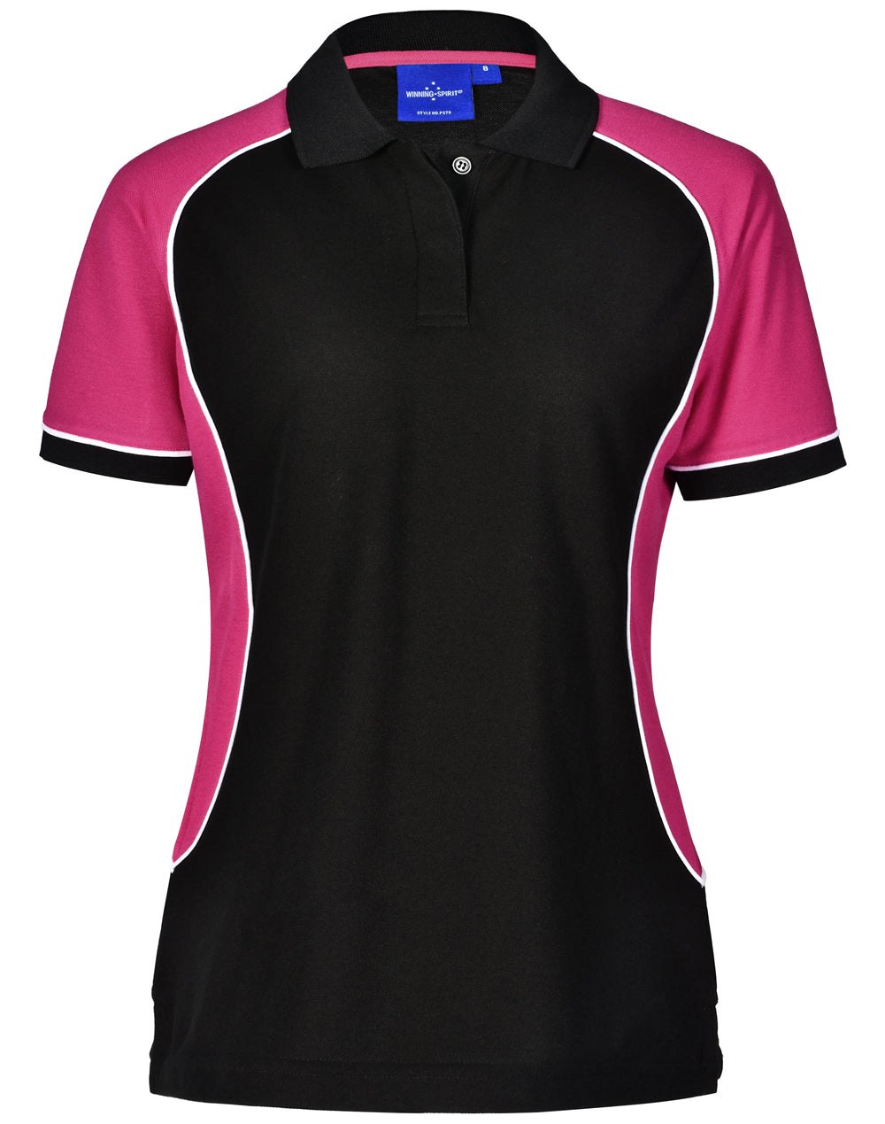 Ladies' TrueDry Tri-colour S/S Pique Polo - PS78 - Black / White / Magenta