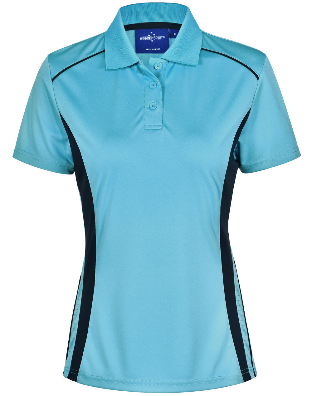 Ladies' Cooldry S/S Contrast Interlock Polo - PS80 - Aqua Blue / Navy