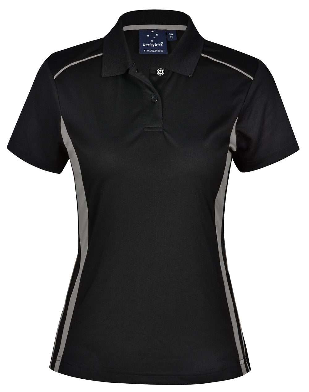 Ladies' Cooldry S/S Contrast Interlock Polo - PS80 - Black / Ash