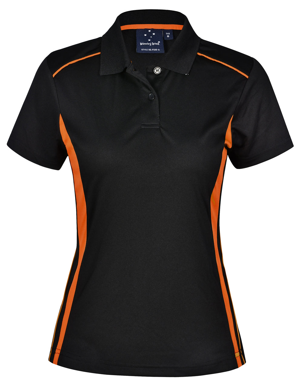 Ladies' Cooldry S/S Contrast Interlock Polo - PS80 - Black / Orange