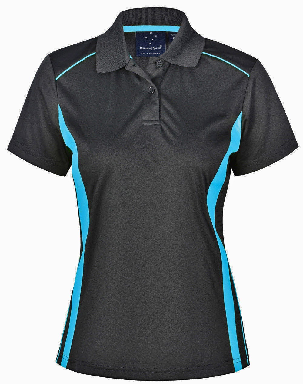 Ladies' Cooldry S/S Contrast Interlock Polo - PS80 - Charcoal / Aqua Blue
