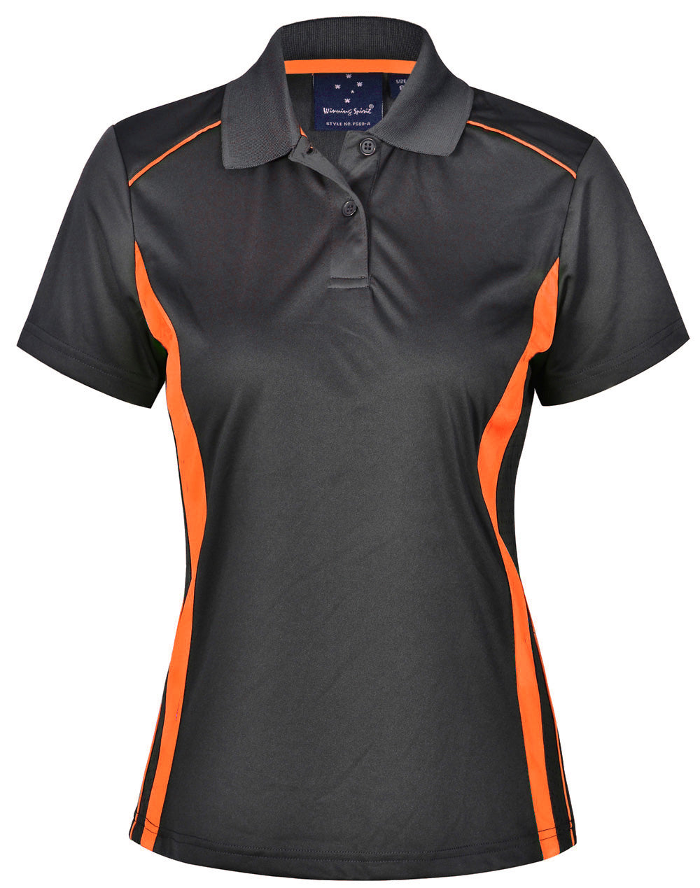 Ladies' Cooldry S/S Contrast Interlock Polo - PS80 - Charcoal / Fluoro Orange