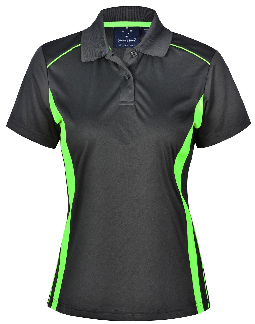 Ladies' Cooldry S/S Contrast Interlock Polo - PS80 - Charcoal / Lime