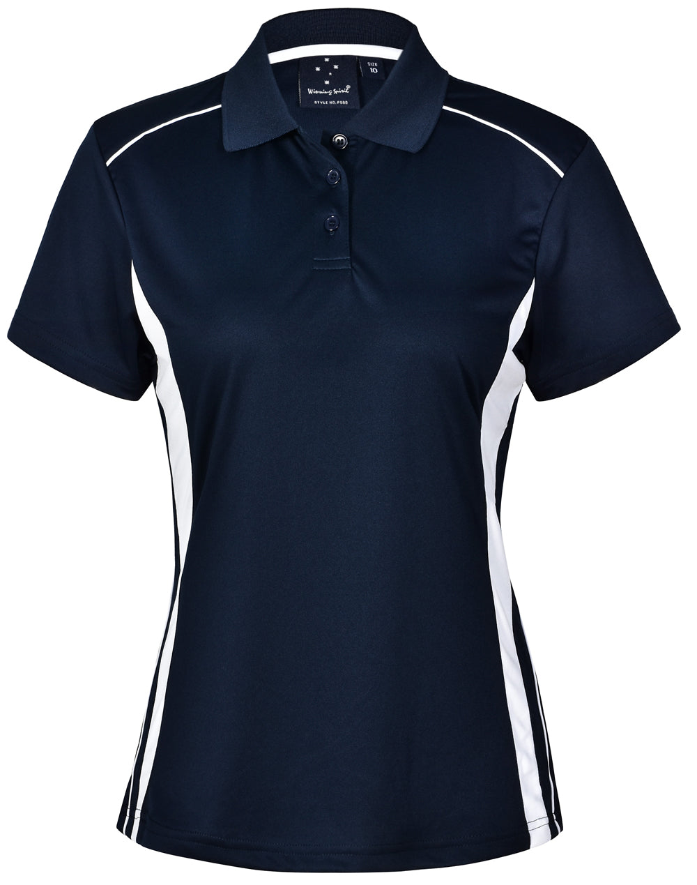Ladies' Cooldry S/S Contrast Interlock Polo - PS80 - Navy / White