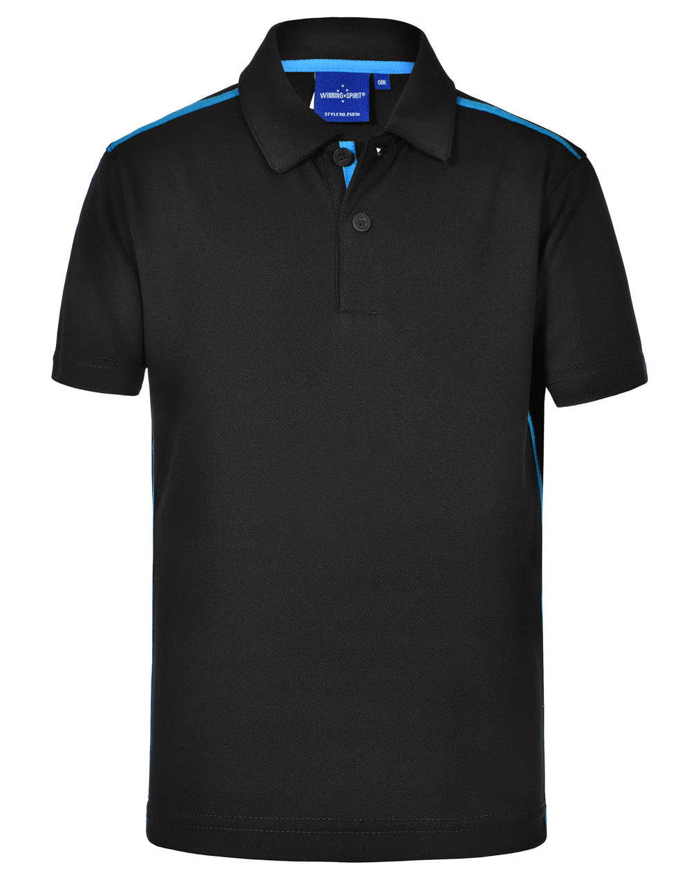 Kids' Ultra Dry Short Sleeve Contrast Polo - PS83K - Black / Cyan