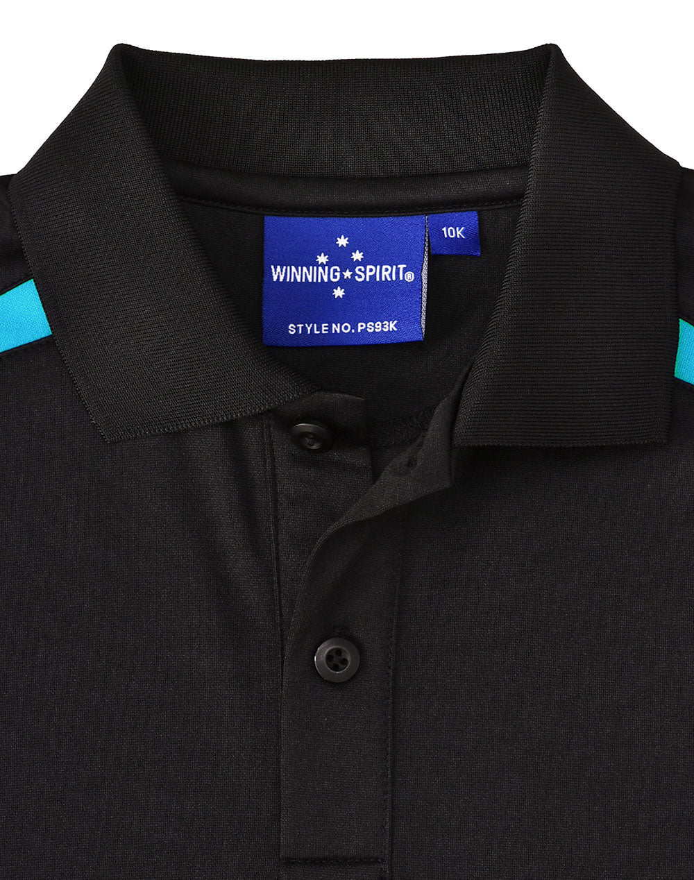 Kids Sustainable Poly/Cotton Contrast Ss Polo - Black/Aqua Blue - View