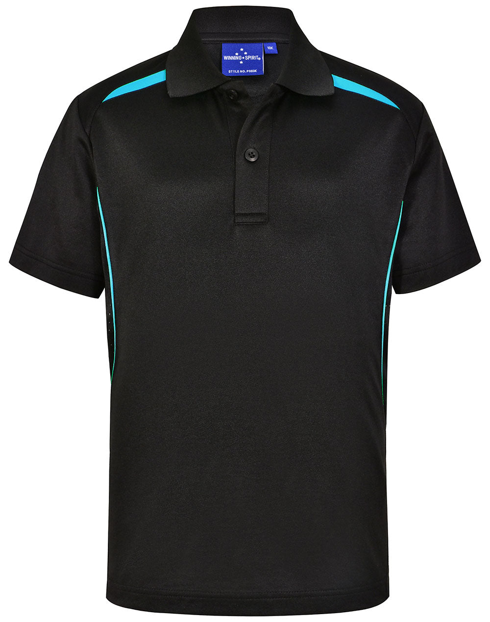 Kids' Sustainable Poly/Cotton Contrast S/S Polo - PS93K - Black / Aqua Blue