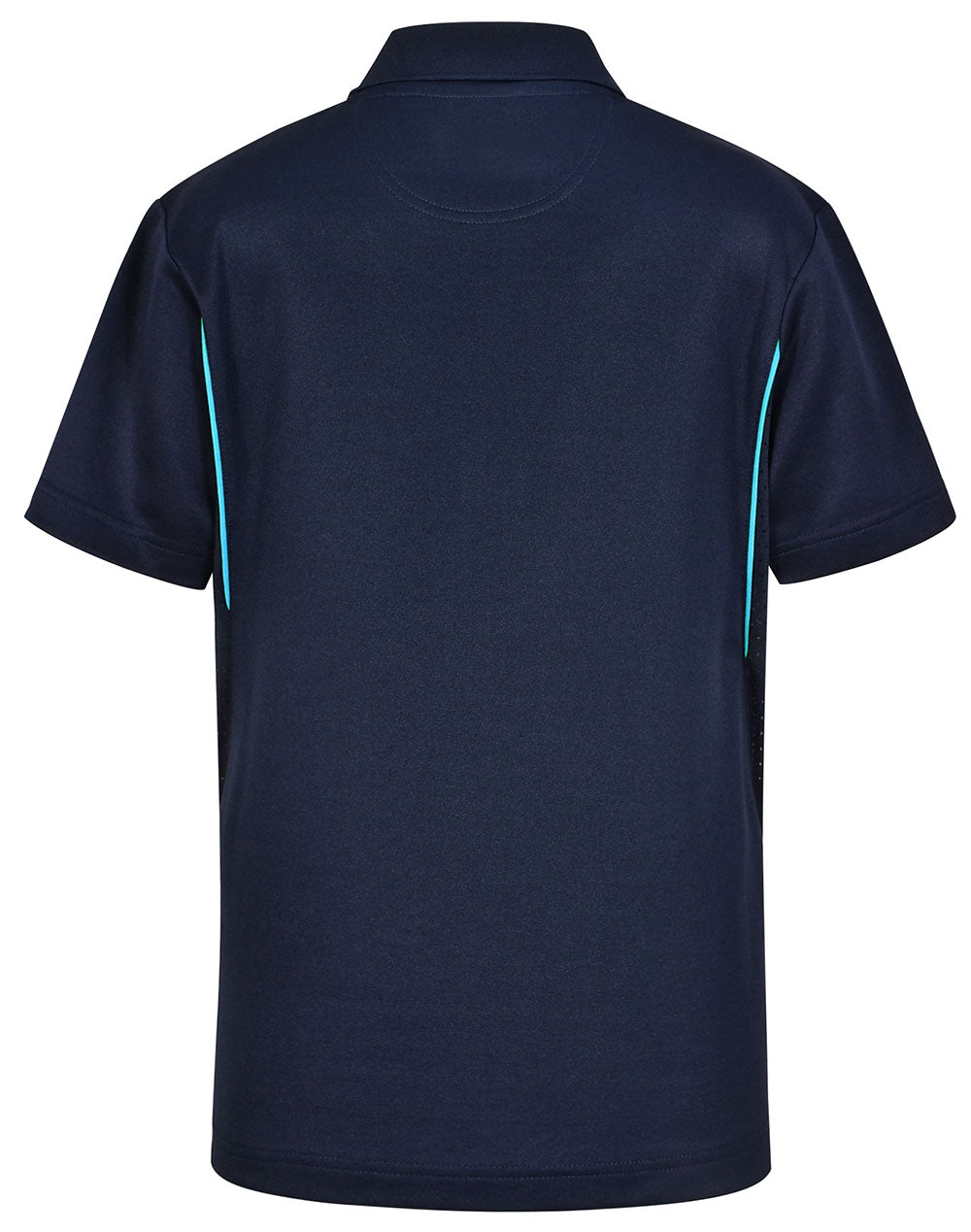 Kids Sustainable Poly/Cotton Contrast Ss Polo - Navy/Aqua Blue - Back