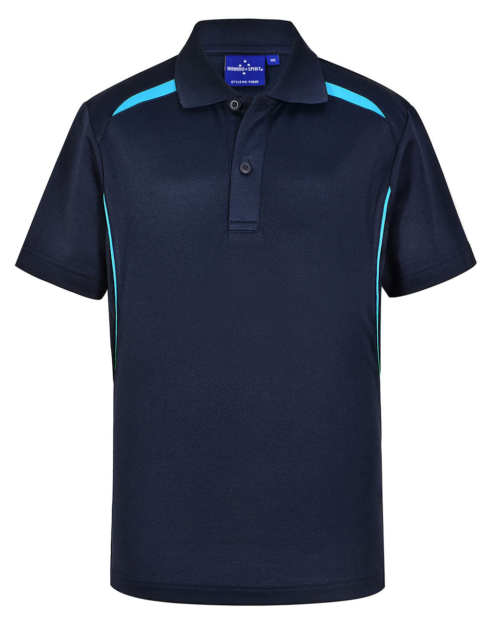 Kids' Sustainable Poly/Cotton Contrast S/S Polo - PS93K - Navy / Aqua Blue