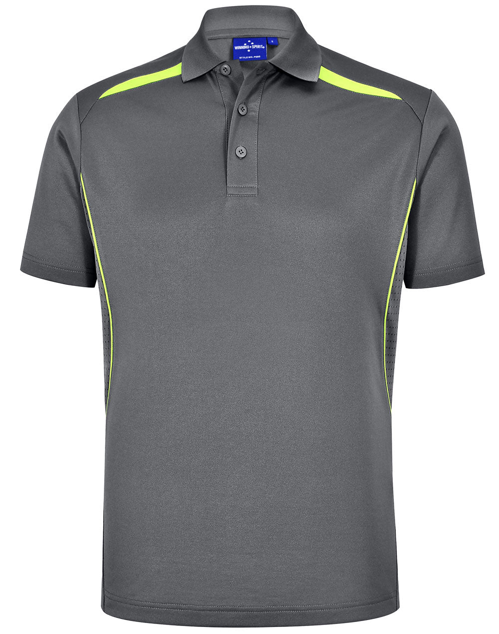 Men's Sustainable Poly/Cotton Contrast S/S Polo - PS93 - Ash / Lime