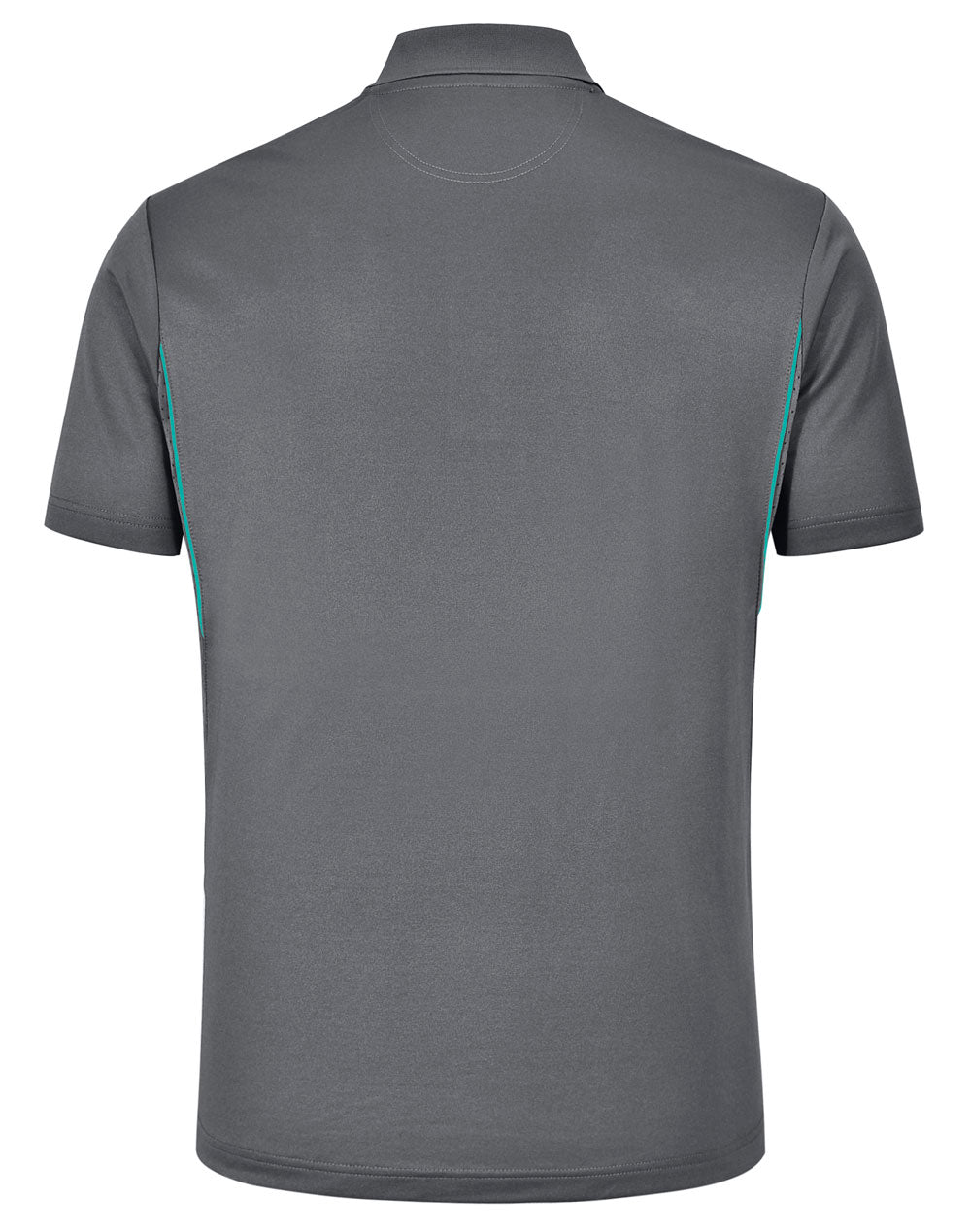 Mens Sustainable Poly/Cotton Contrast Ss Polo - Ash/Teal - Back