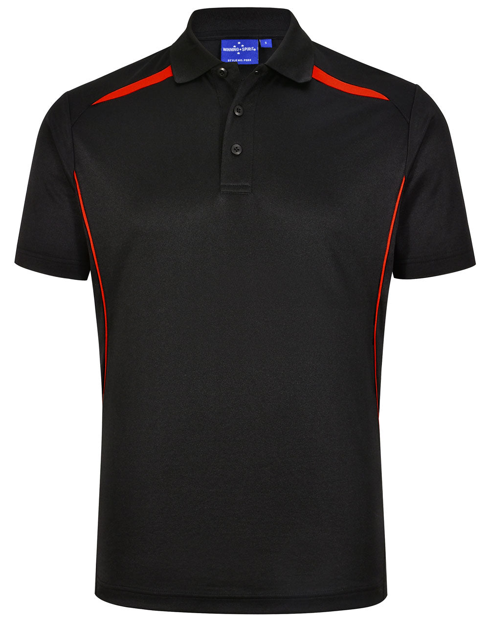 Mens Sustainable Poly/Cotton Contrast Ss Polo - Black/Red - Front