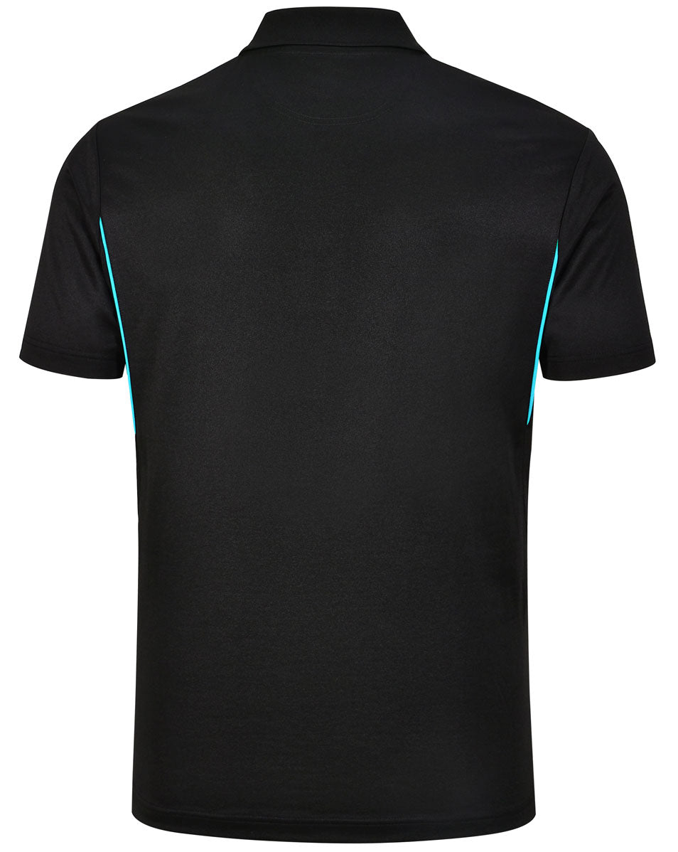 Mens Sustainable Poly/Cotton Contrast Ss Polo - Black/Aqua Blue - Back