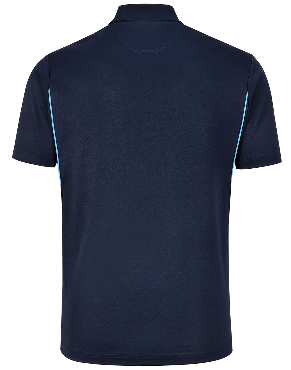 Mens Sustainable Poly/Cotton Contrast Ss Polo - Navy/Aqua Blue - Back