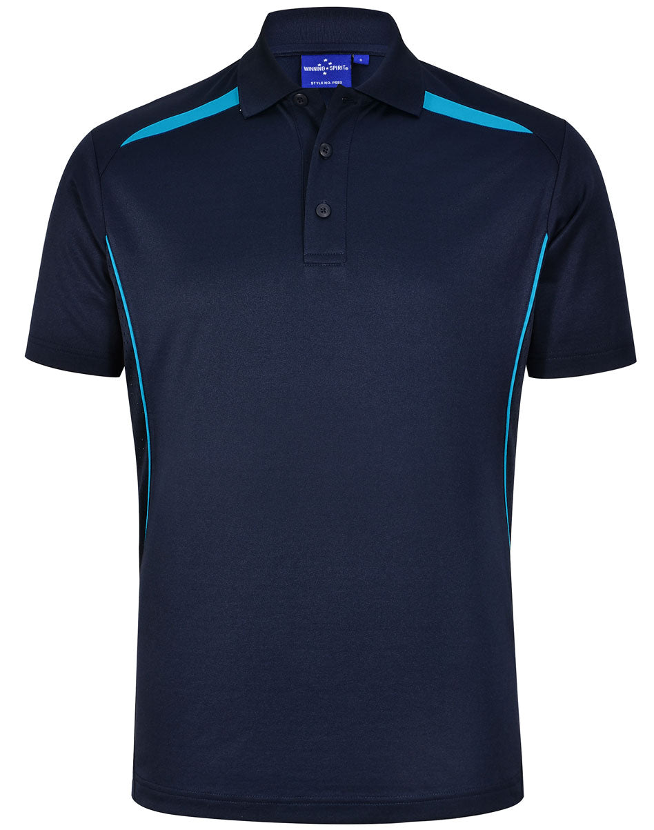 Men's Sustainable Poly/Cotton Contrast S/S Polo - PS93 - Navy / Aqua Blue