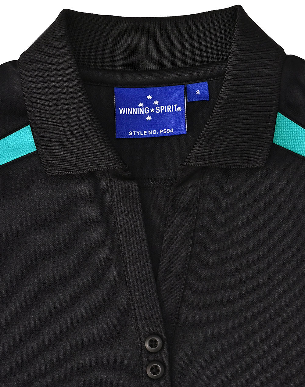 Ladies Sustainable Poly/Cotton Contrast Ss Polo - Black/Teal - View