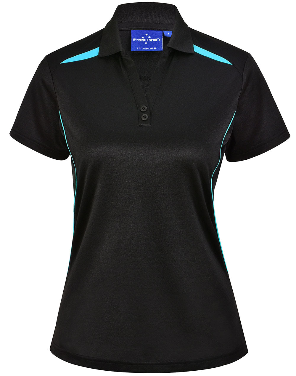 Ladies' Sustainable Poly/Cotton Contrast S/S Polo - PS94 - Black / Aqua Blue