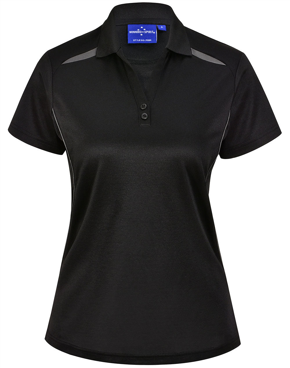 Ladies Sustainable Poly/Cotton Contrast Ss Polo - Black/Ash - Front