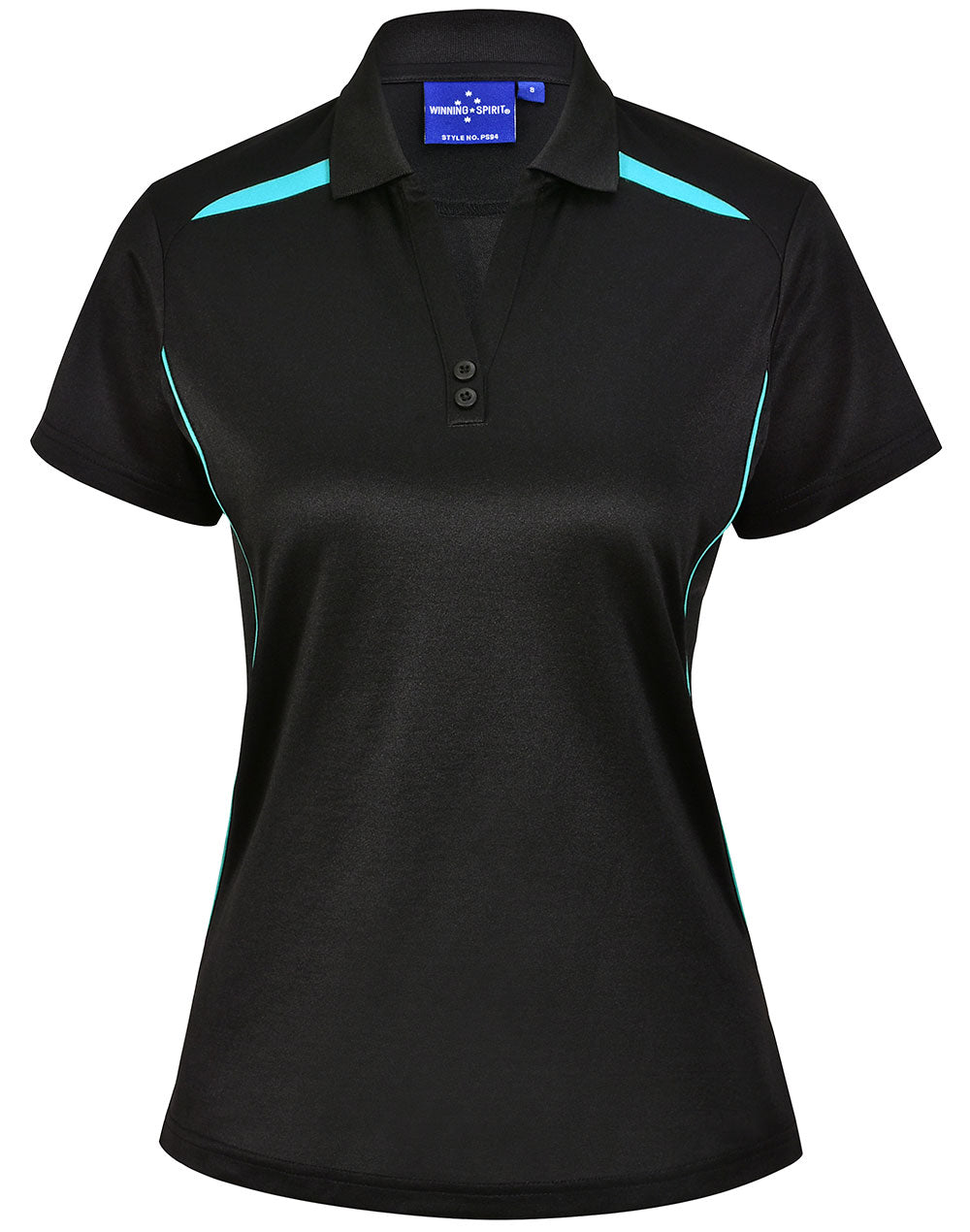 Ladies Sustainable Poly/Cotton Contrast Ss Polo - Black/Teal - Front