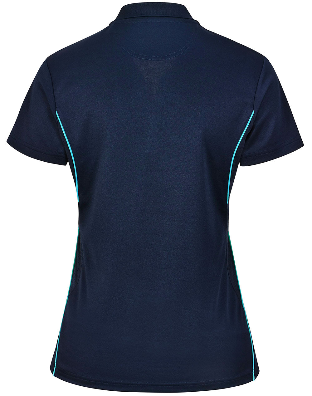 Ladies Sustainable Poly/Cotton Contrast Ss Polo - Navy/Aqua Blue - Back