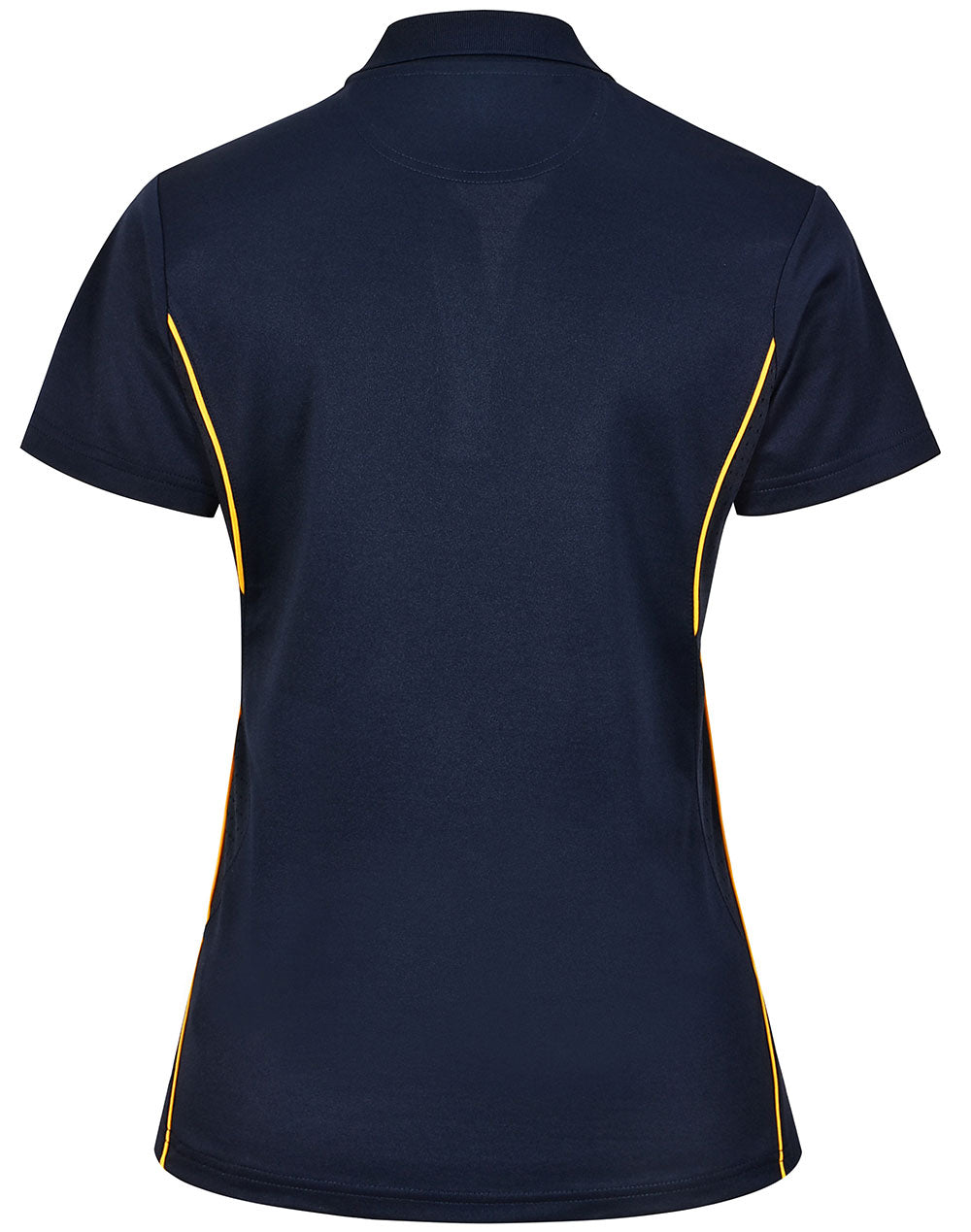 Ladies Sustainable Poly/Cotton Contrast Ss Polo - Navy/Gold - Back