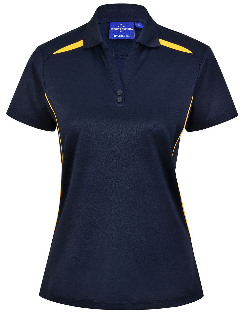 Ladies Sustainable Poly/Cotton Contrast Ss Polo - Navy/Gold - Front