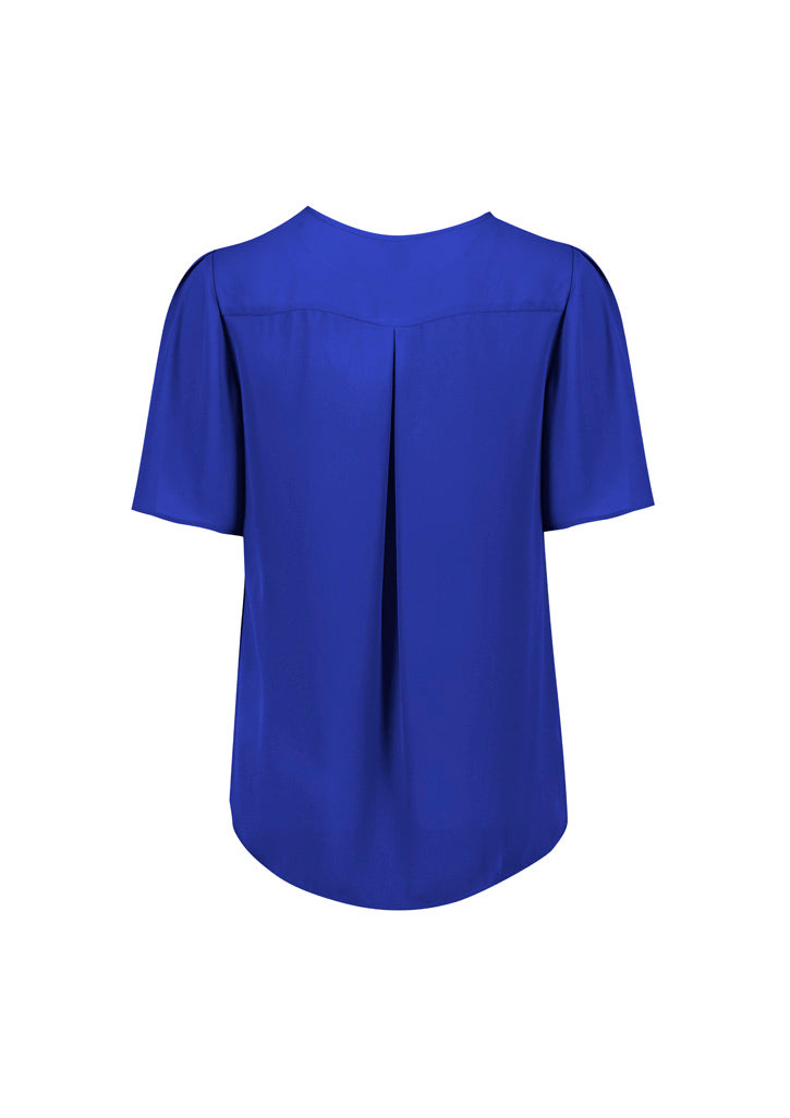 Vienna Womens Short Sleeve Blouse - Cobalt - Back