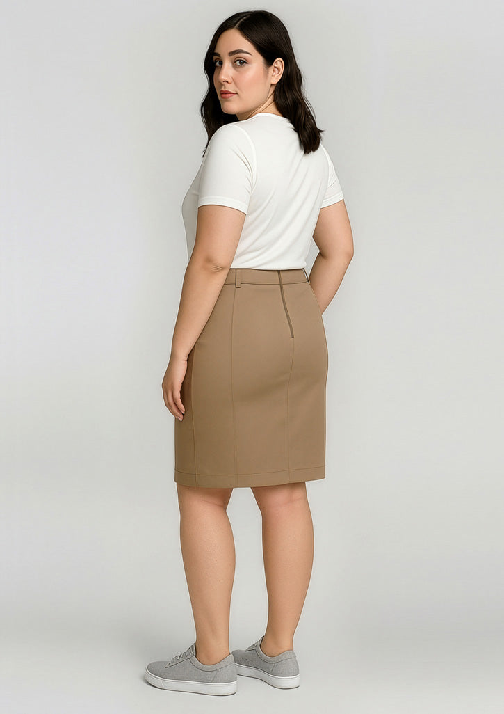Traveller Womens Mid Waist Stretch Chino Skirt - Desert - Model