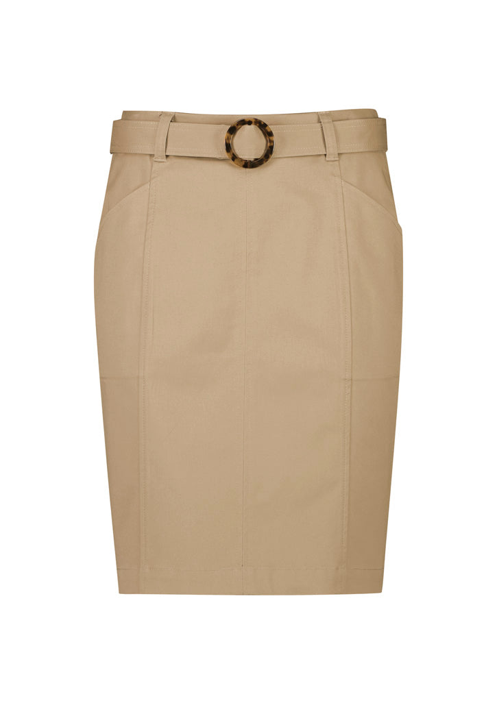 Traveller Womens Mid Waist Stretch Chino Skirt - Desert - View