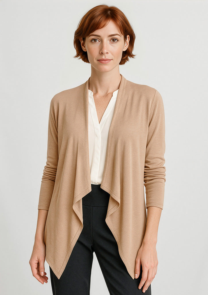 Sofia Womens Waterfall Cardigan - Camel - Model