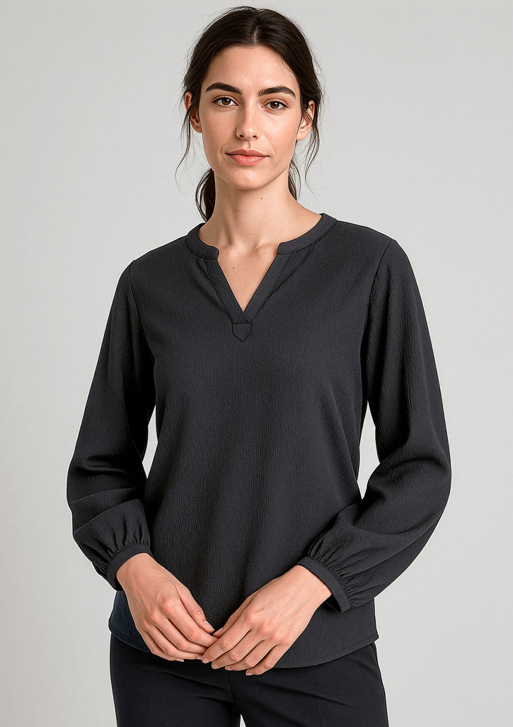 Ruché Womens Long Sleeve Shirt - Black - Model