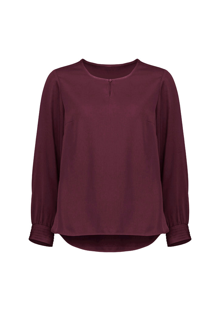 Evelyn Womens Long Sleeve Blouse - Wine - Front