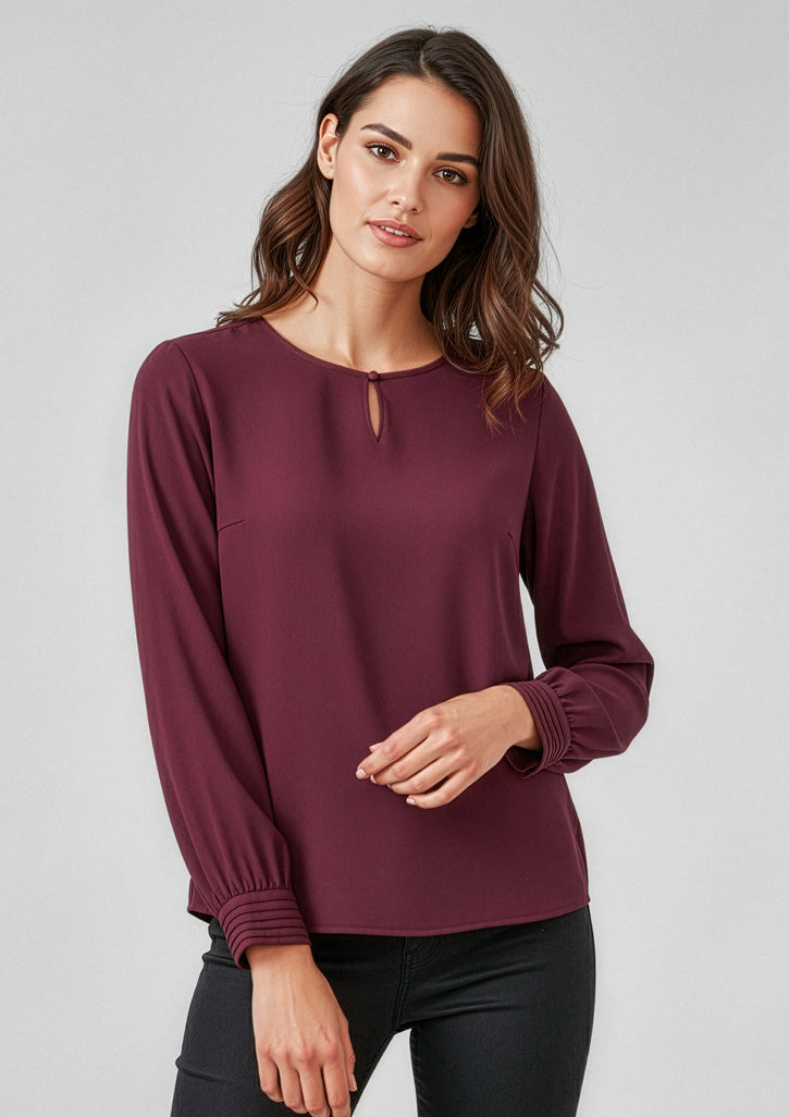 Evelyn Womens Long Sleeve Blouse - Wine - Model