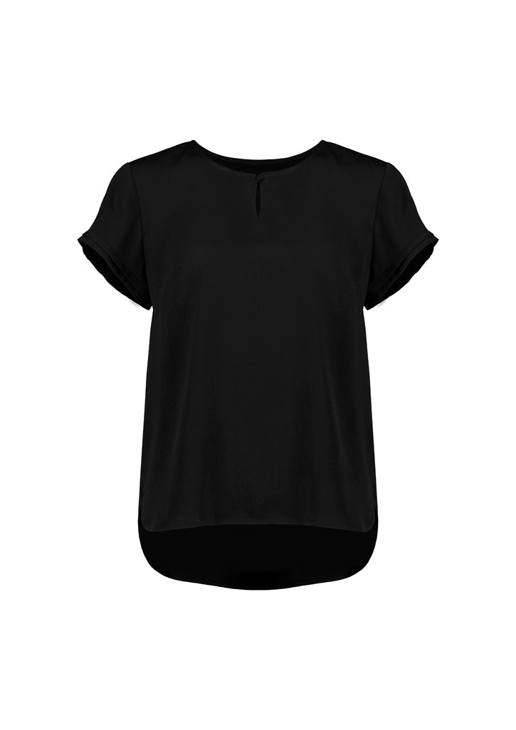 Evelyn Womens Short Sleeve Blouse - Black - Front