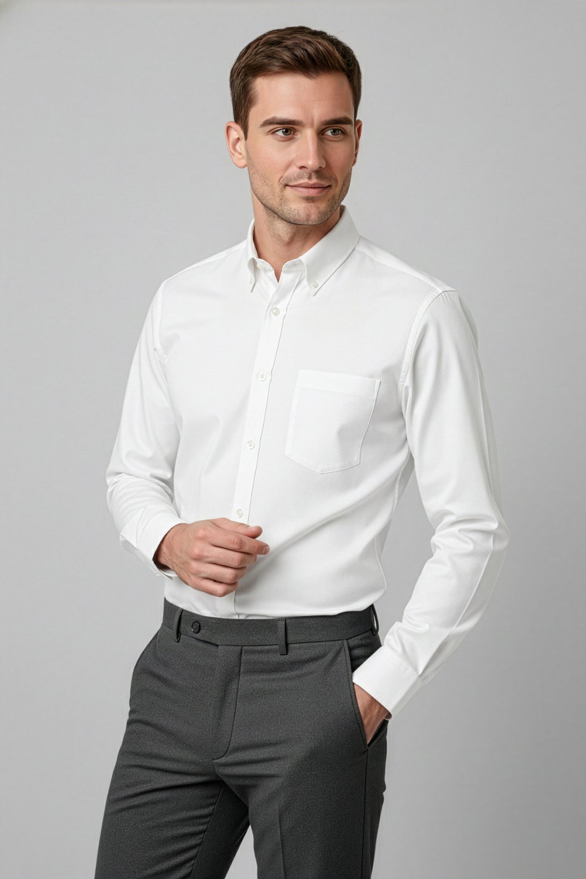 Dalton Mens Long Sleeve Shirt - White - Model
