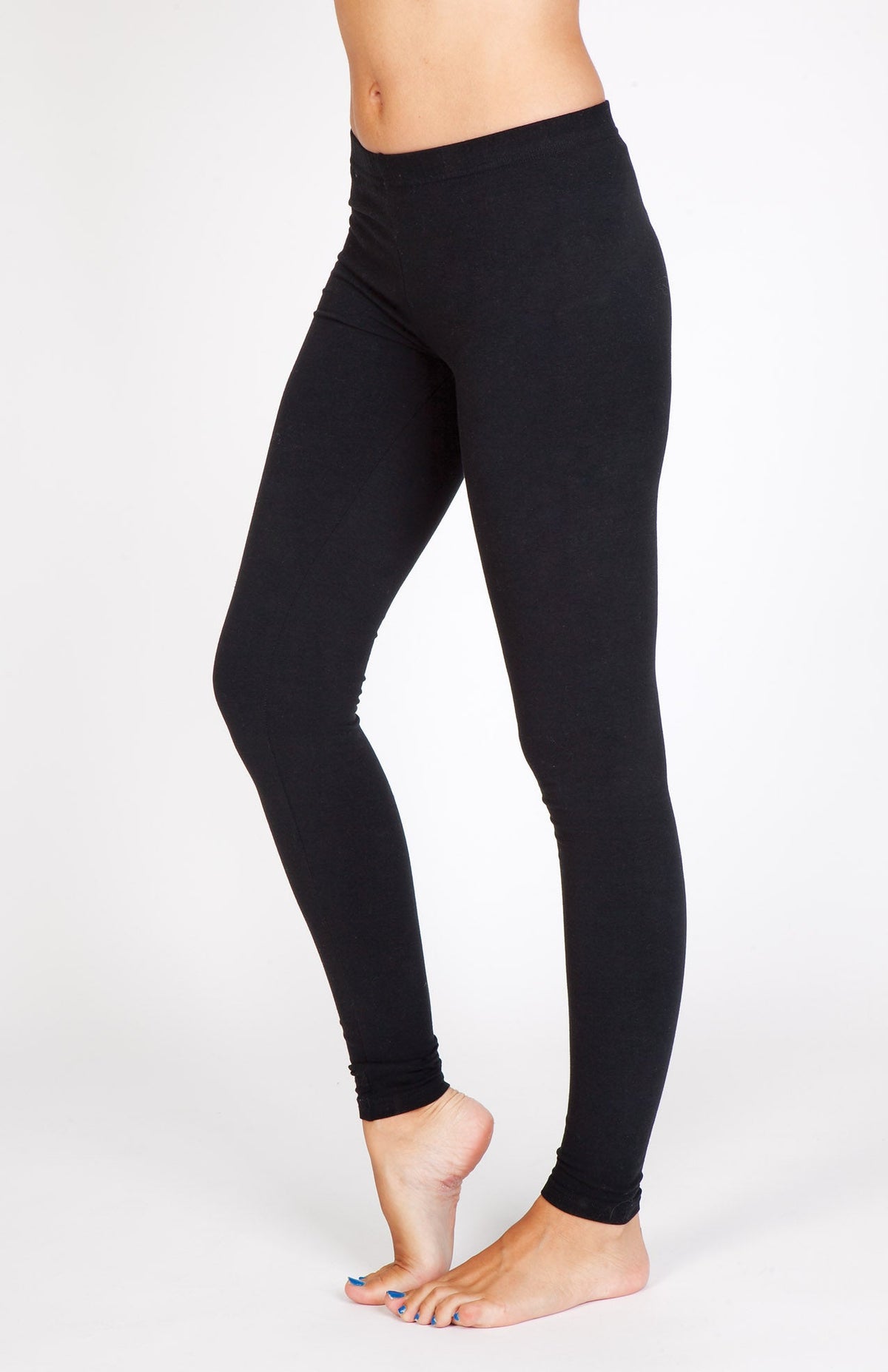 Womens Cotton Spandex Full Length Legging - Black - Front