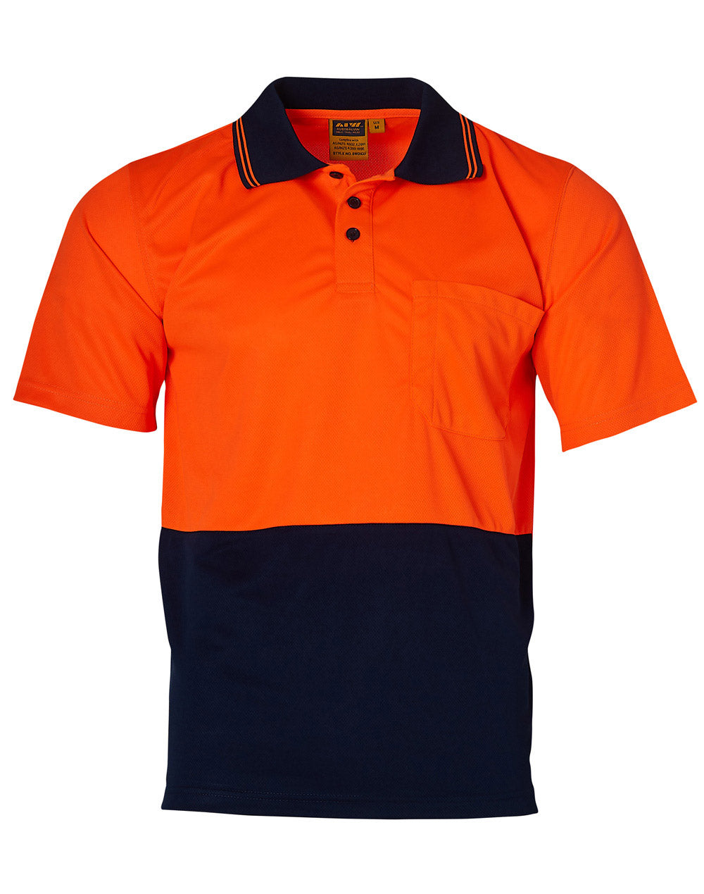 Hi-Vis cooldry safety polo S/S - SW01CD - FluoroOrange / Navy