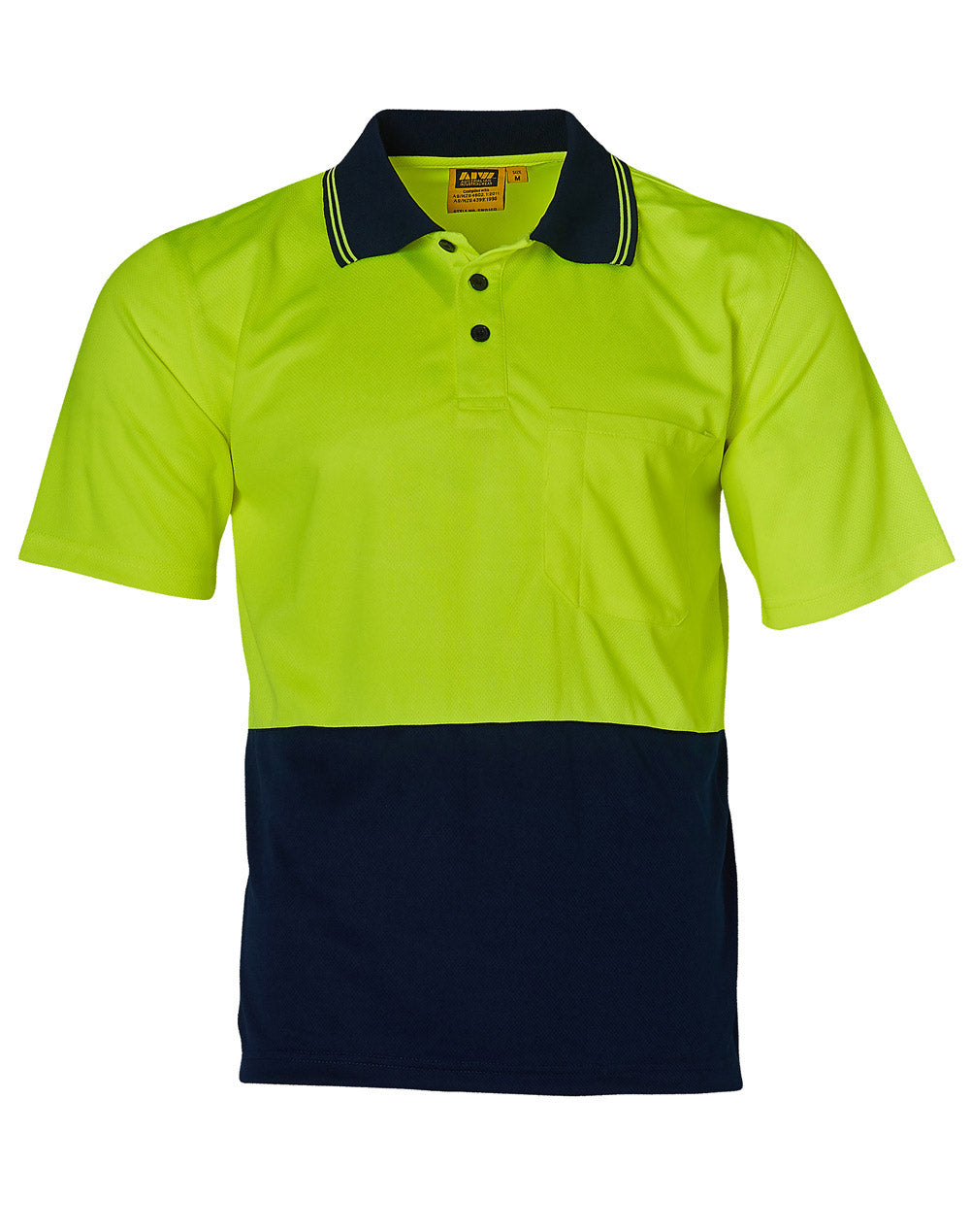 Hi-Vis cooldry safety polo S/S - SW01CD - FluoroYellow / Navy