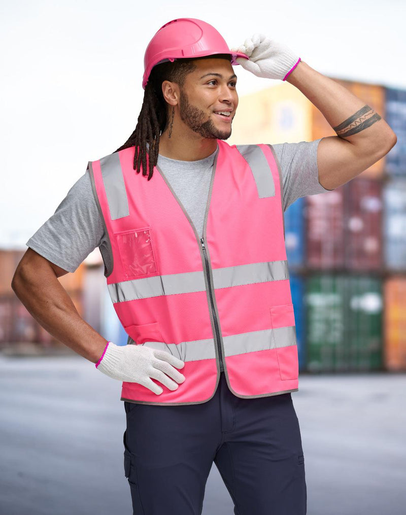 Aiw Hi Vis Safety Zip Vest With ID & Utility Pockets SW04