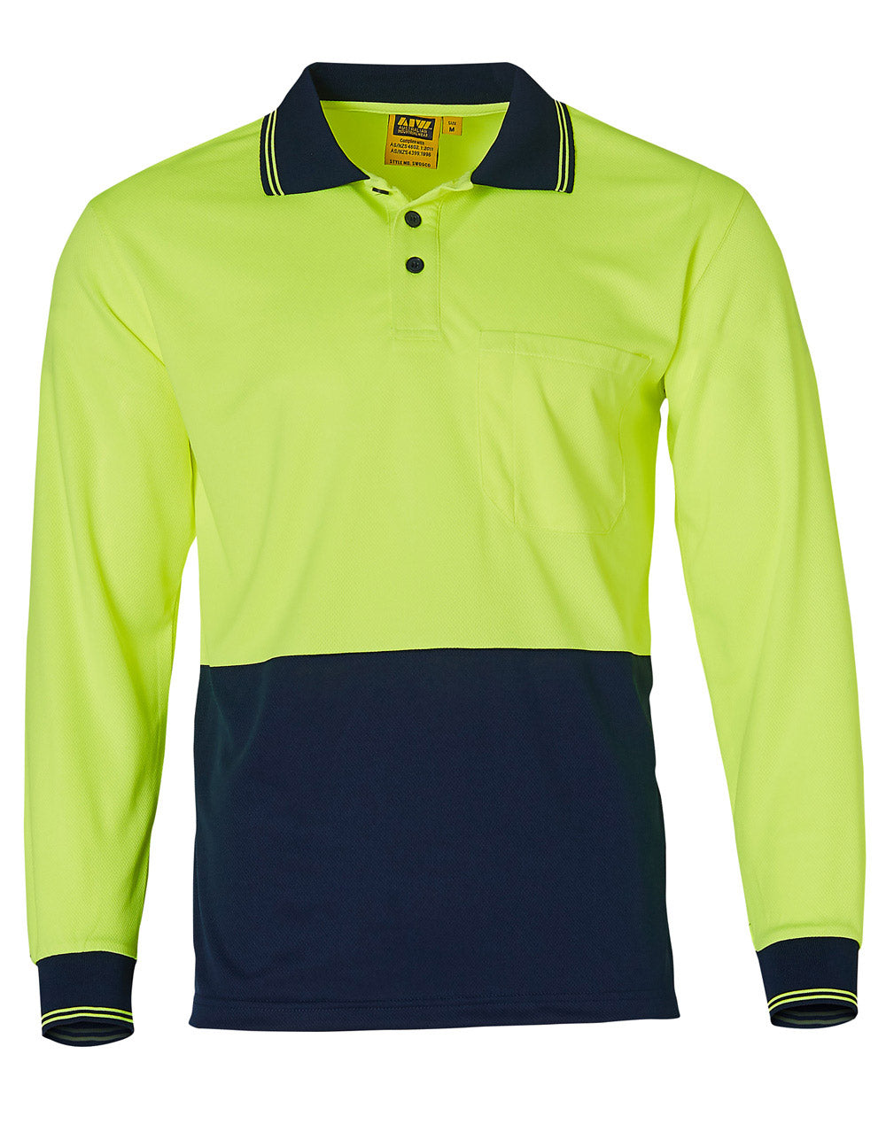 Hi-Vis truedry safety polo L/S - SW05TD - FluoroYellow / Navy