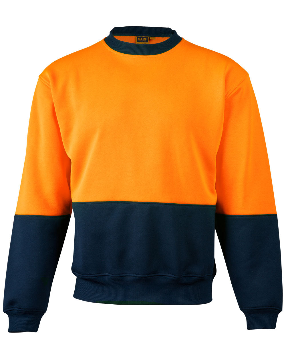 Hi-Vis 2 Tone Crew Neck - FluoroOrange/Navy - Front