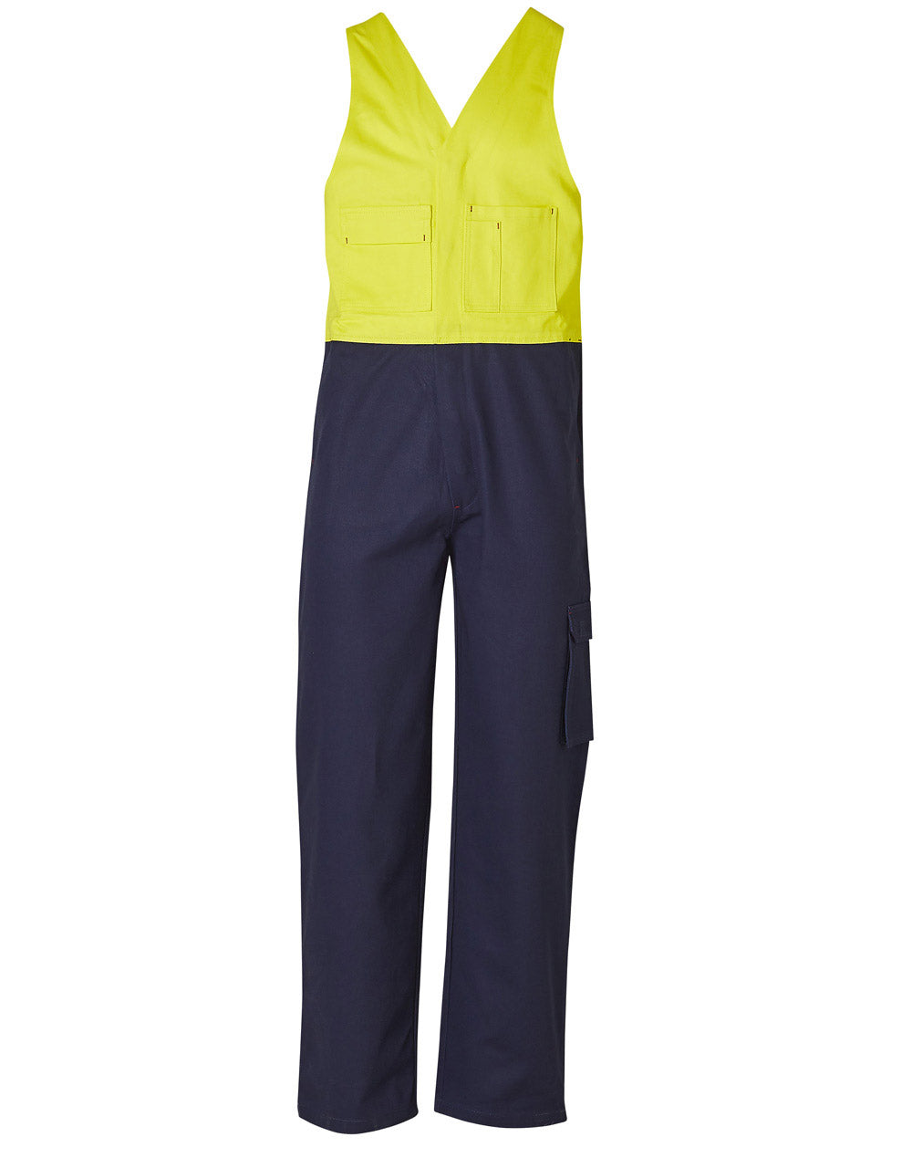 Hi-His Two Tone Men's Cotton Drill Action Back Overall-Stout - SW202 - Yellow / Navy