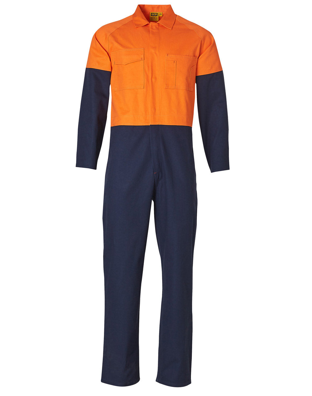 Hi-Vis Two Tone Men's Cotton Drill Coverall-Stout - SW205 - Orange / Navy