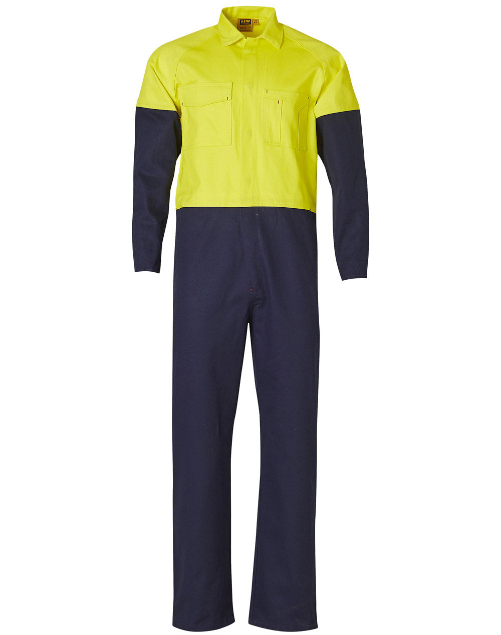 Hi-Vis Two Tone Men's Cotton Drill Coverall-Stout - SW205 - Yellow / Navy